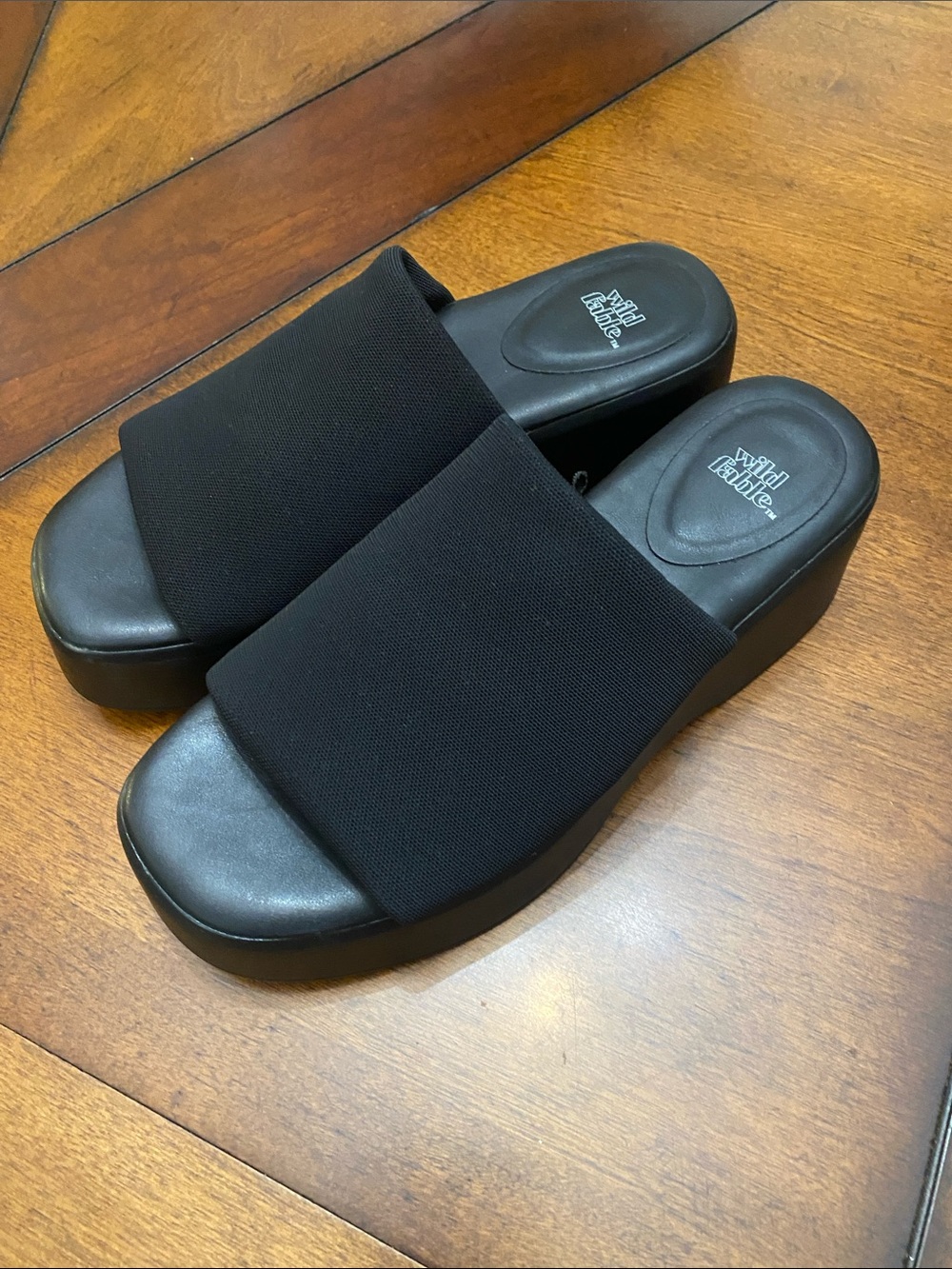 wild fable Black Platform Slide Mules with Wide Stretch Strap